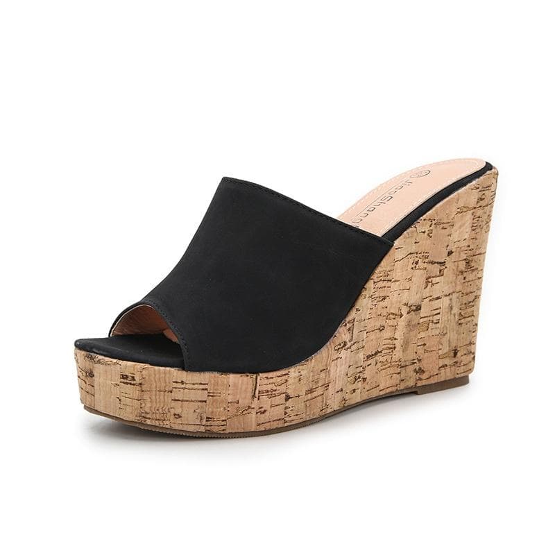 New Trending Women's Fashion Wedge Sandals Open Peep Toe Espadrille Platform Sandals Woman Girls Wedges Summer Bohemian Slip-on Heeled Sandals 37 black