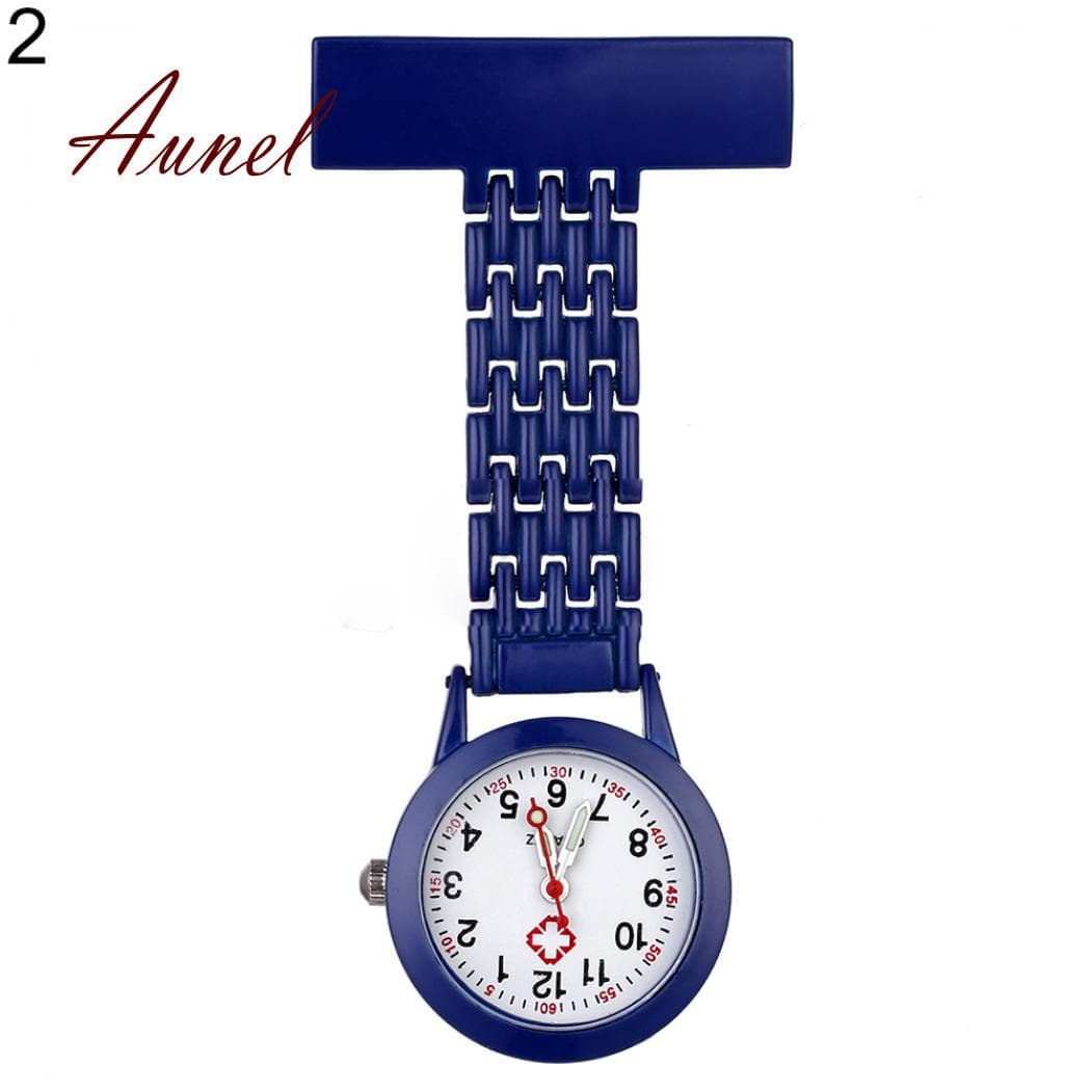 Metal Clip-on Pocket Quartz Analog Brooch Medical Nurse Fob Watch dark blue