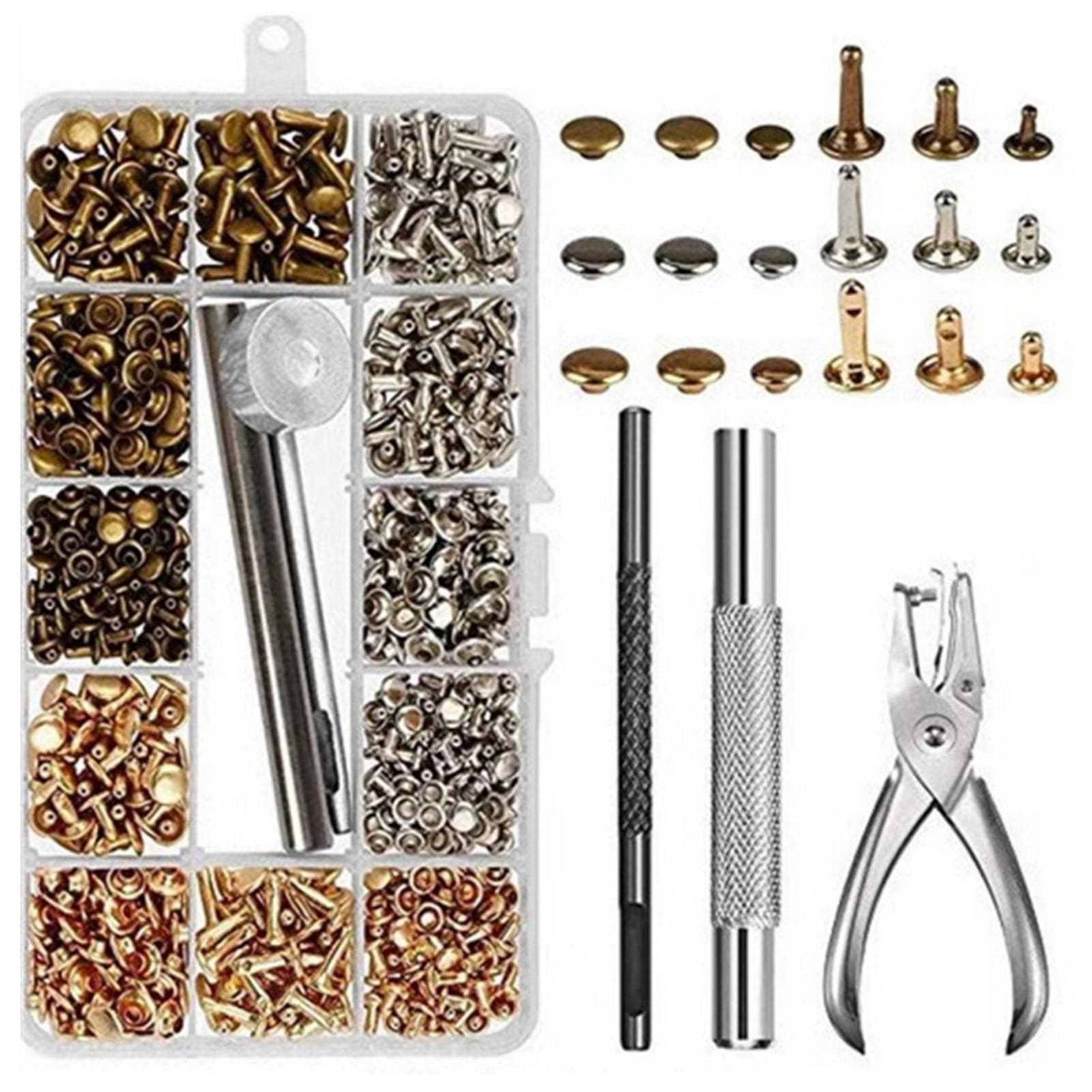 300 Sets Leather Rivets Double Cap Rivet Tubular Metal Studs with Punch Pliers Fixing Set Tools for 300 Sets