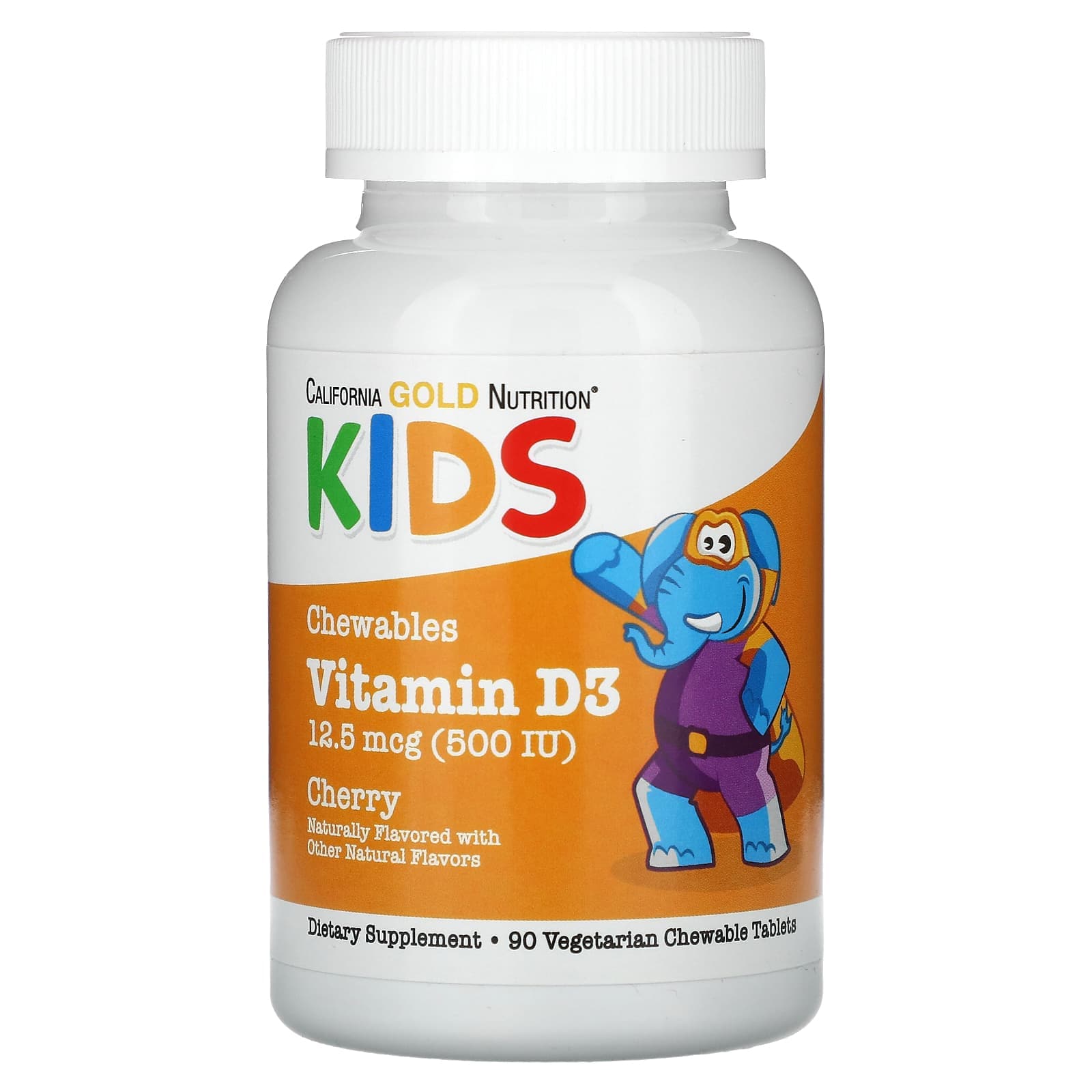 California Gold Nutrition, Children's Chewable Vitamin D3, Natural Cherry Flavor, 12.5 mcg (500 IU), 90 Vegan Tablets