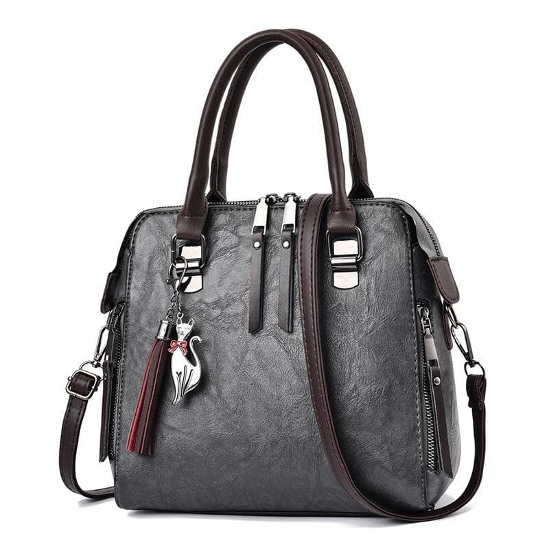 Yogodlns Leather HandBag Women Tassel Crossbody Shoulder  Bags Totes 24cm*13cm*24cm gray