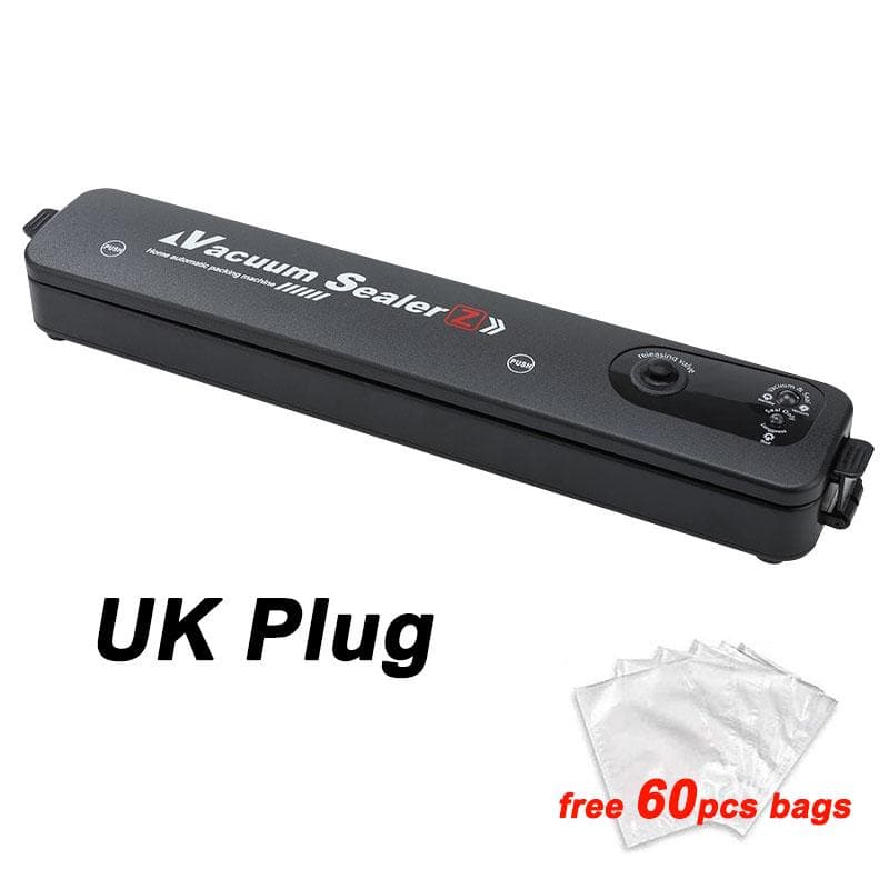 Household Black Food Vacuum Sealer, 220V/110V Vacuum Sealer Packaging Machine UK plug - 60PCS bags