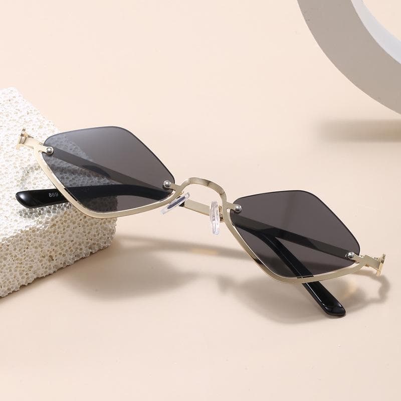 Vintage Semi Rimless Square Sunglasses Women Luxury Brand Metal Frame Punk Diamond Glasses