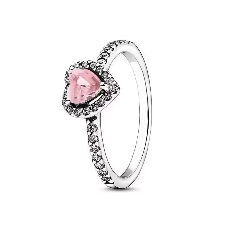 925 Sterling Silver Classic Dazzling Crown Round Hearts Ring Exquisite Women's Light Luxury Charm Ring Jewelry Gift 8&cubic zirconia cyan