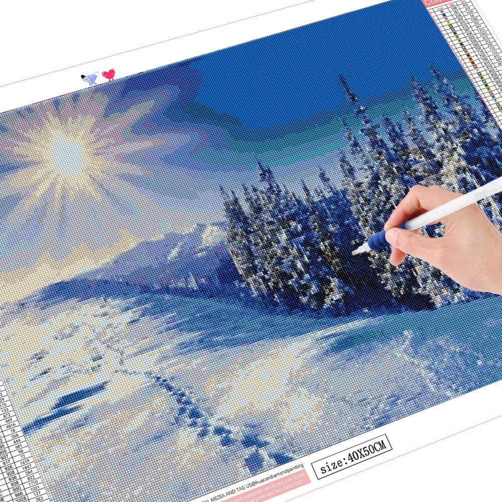 Diamond Embroidery Landscape Snow Full Drill Round 5D DIY Diamond Painting Winter 20X30CM