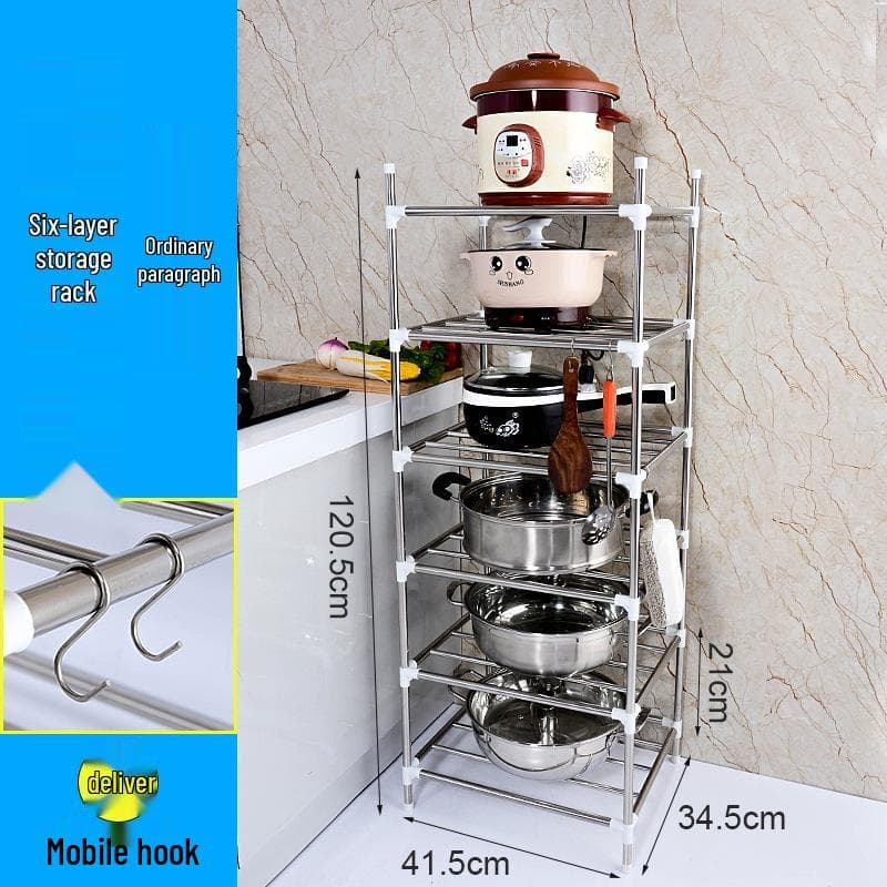 Stainless Steel Multi-Layer Floor-Standing Rack for Kitchen and Bathroom Basin and Pot Storage
