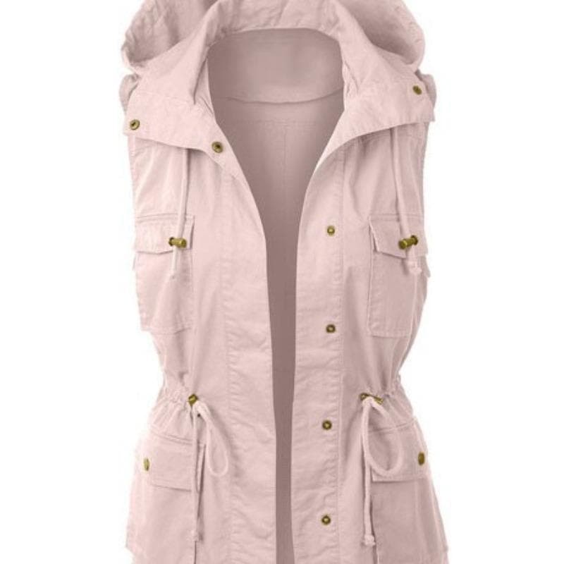 Vest Top Drawstring Hooded Jacket Large Size Sleeveless Lapel Jacket M pink