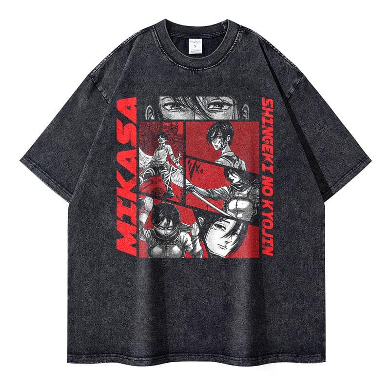 Eren Jaeger T-shirts Vintage Washed Anime T-Titan A-Attack T Shirt Manga Shingeki no Kyojin Levi Mikasa XL