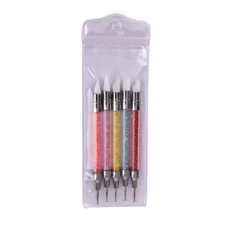 Nail Art Silicone Brush Carving Painting Pencil Tips Gel DIY Polish Dual-head Mirror Powder Sculpture Manicure Tool multicolour