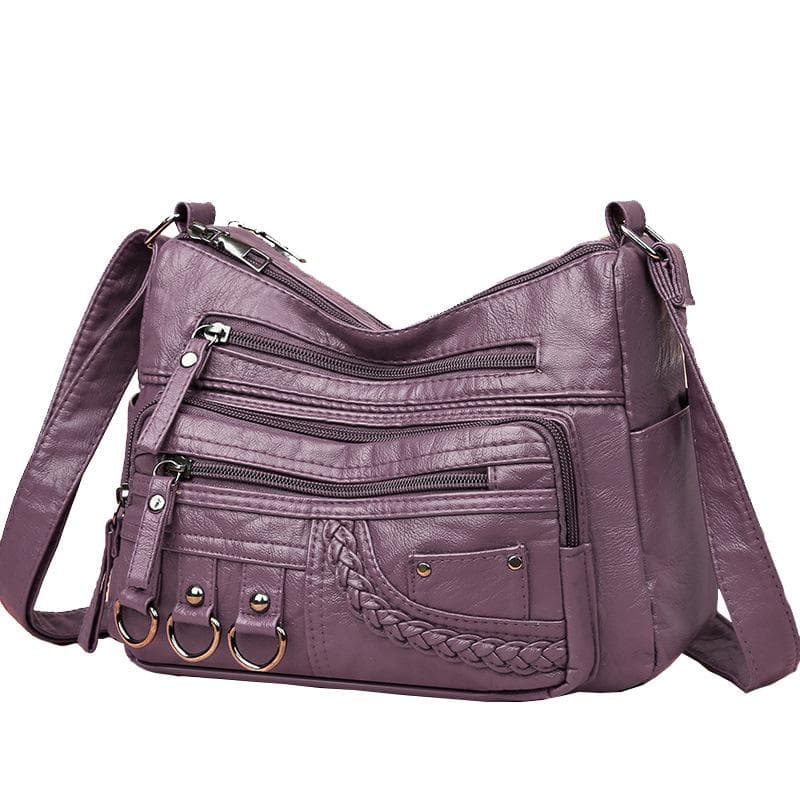 Middle-aged and Elderly Mothers Bag Shoulder Bag Women Bag Trend Women Cross Cross Bag Washed Leather Satchel purple