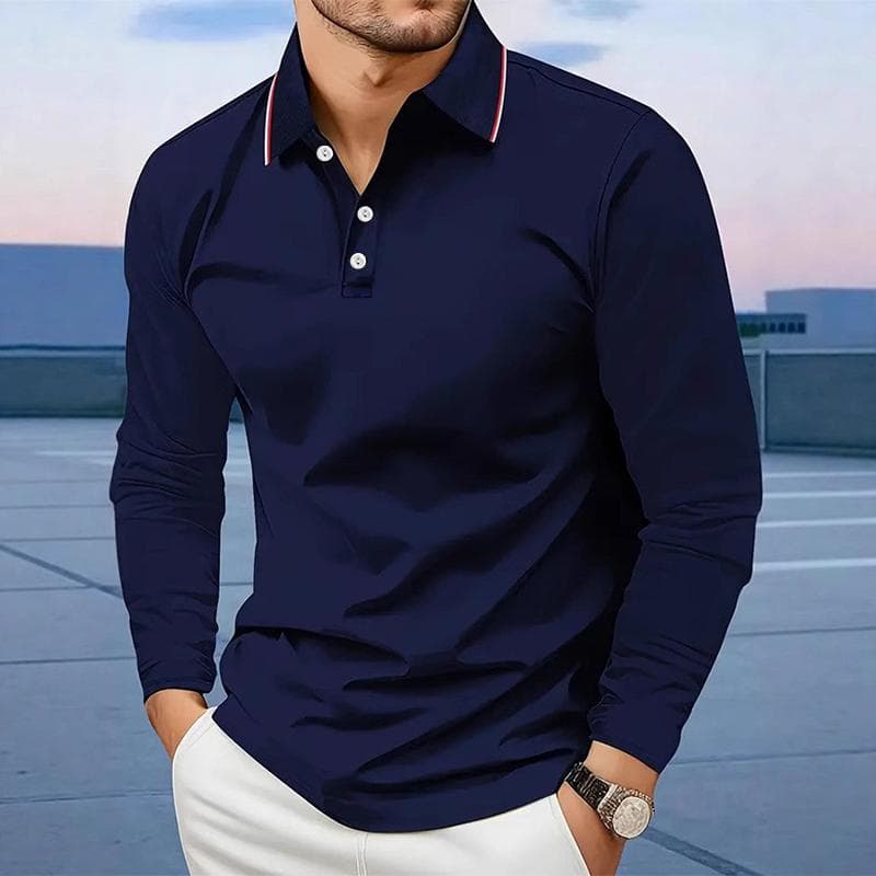 Men Clothes Long Sleeve Casual Lapel Polo Shirt Elastic and Suitable for Sports and Casual Wear Golf Polo Shirt XL navy blue