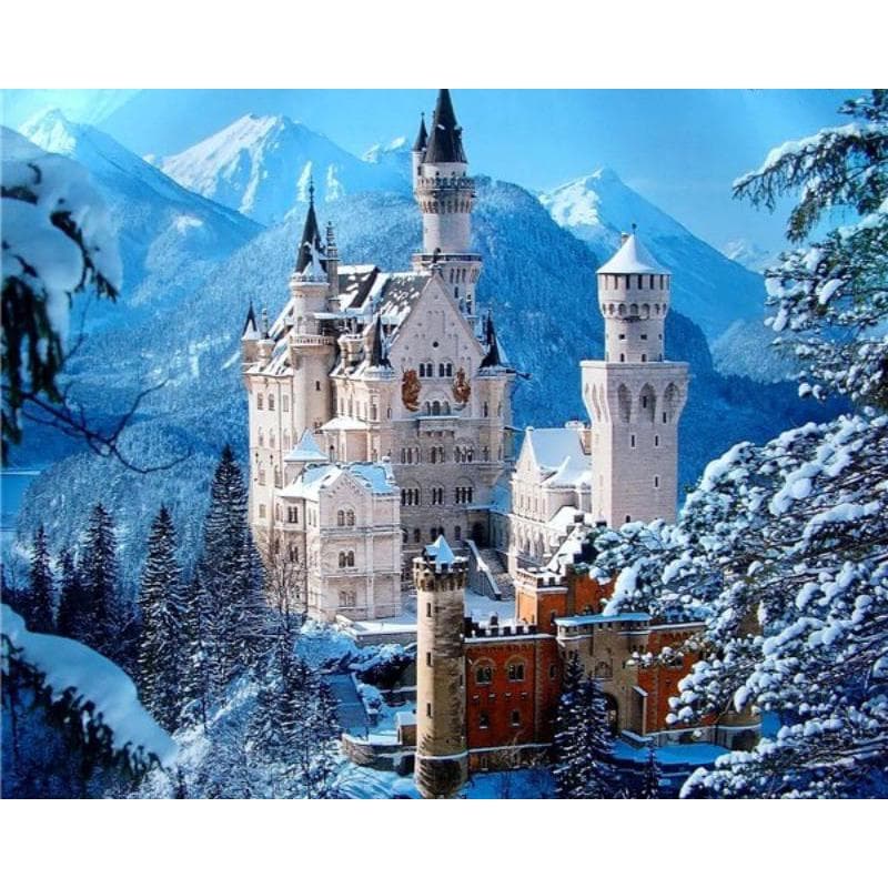 Round Diamond Painting Cross Stitch Snow Mountain & Castle Diamond Embroidery Diamond Mosaic 20X30CM
