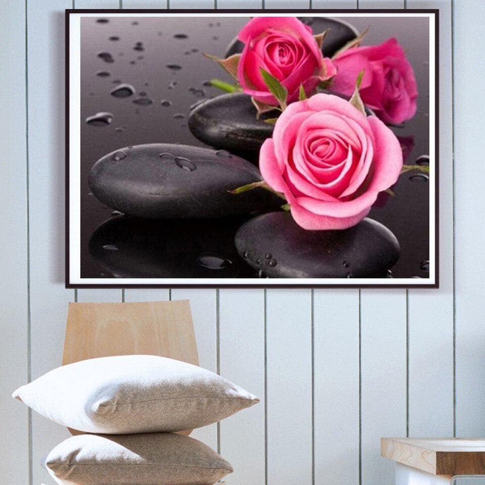 Diamond Embroidery Rose & Black Stones Rhinestone Cross Stitch Handicrafts Crystal Diamond Painting 20X30CM