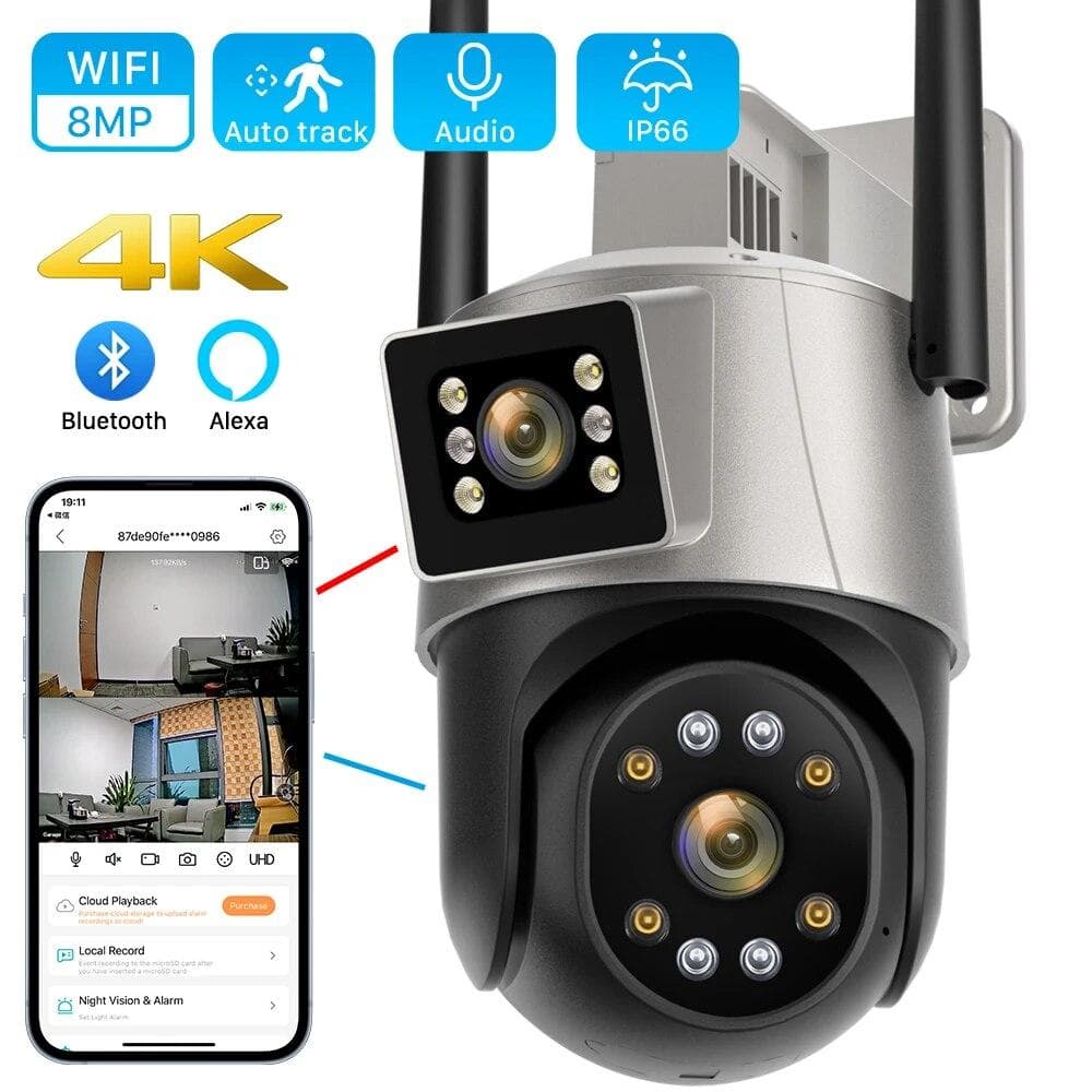 New 8MP 4K Dual Lens PTZ IP Camera Outdoor AI Human Detection CCTV Security Camera Color Night Vision Wifi Surveillance Camera ICsee AU Plug