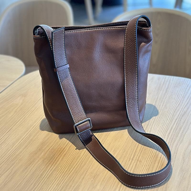 Johnature Simple Genuine Leather Women Shoulder & Crossbody Bags Versatile Natural Real Cowhide Solid Color Bags coffee