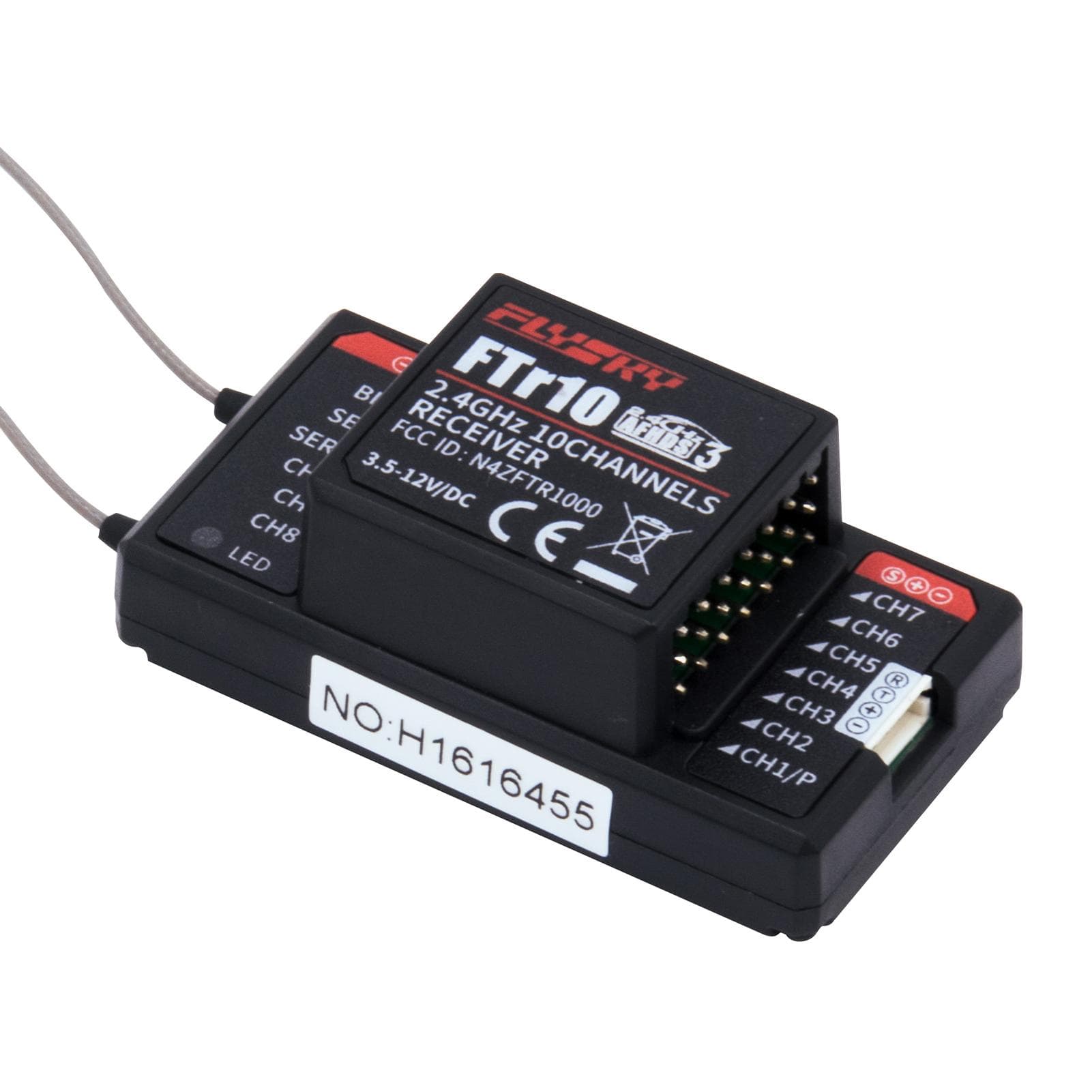 FlySky FTR10 2.4G 10CH AFHDS 3 RC Receiver Dual Antenna Support i-BUS/S-BUS/PPM Output for PL18 black