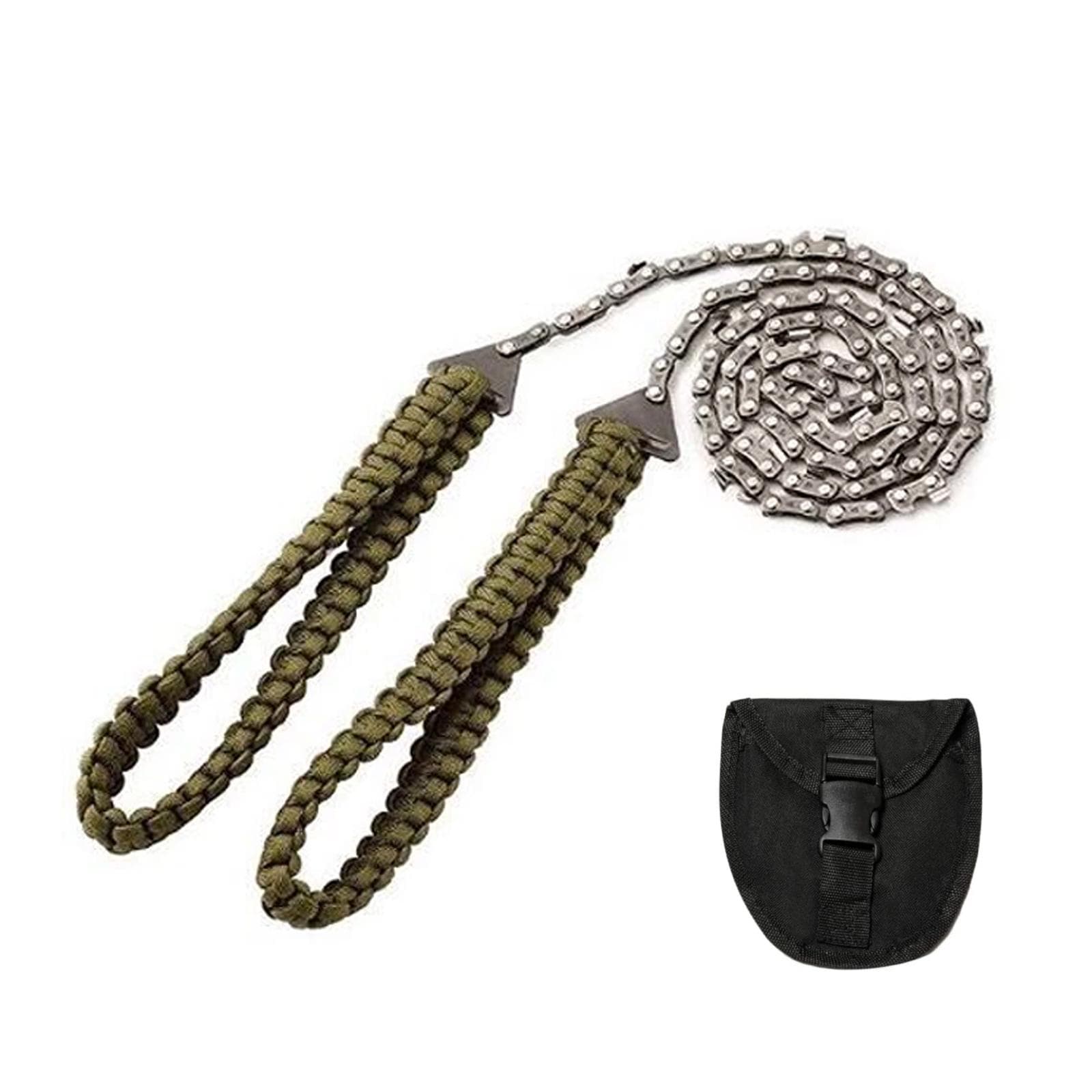 27 Inch 11 Teeth Pocket Chainsaw with Paracord Handle Hand Chain Saw Outdoor Emergency Survival army green