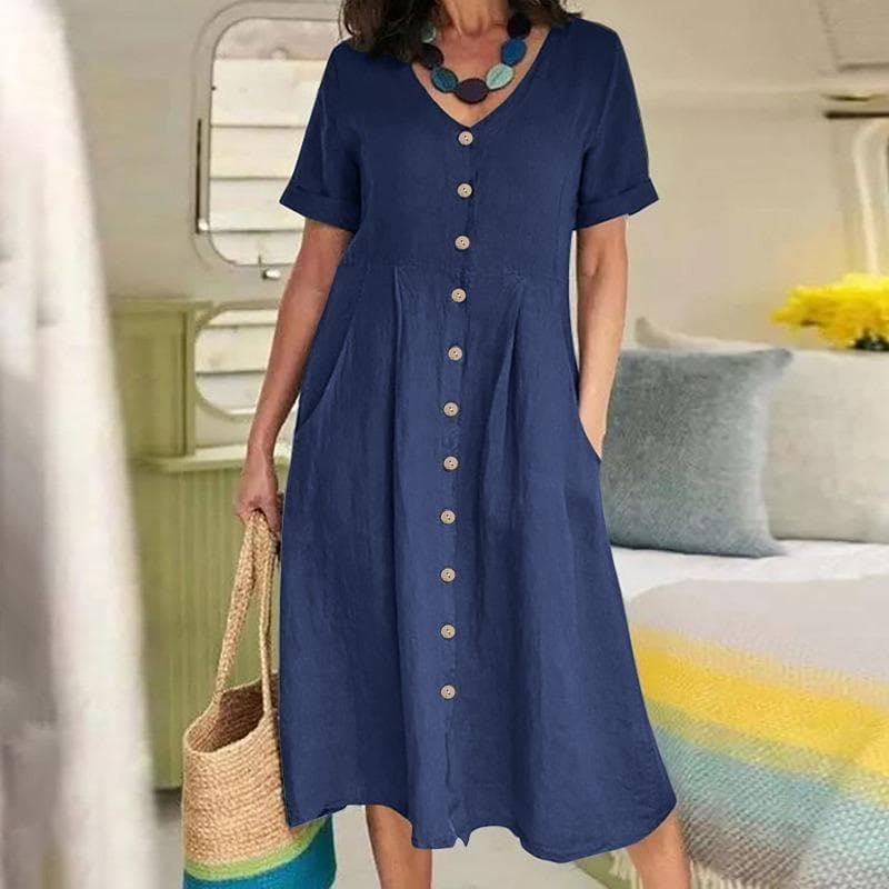 Women's Spring&Summer Solid Colour Loose High Waist Dresses XL dark blue