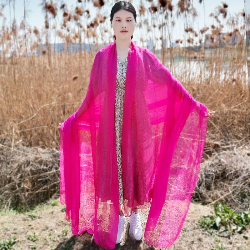 Extra Large Size Shawl Solid Color Scarf Women's Fashion Scarf Chiffon Dance Scarf Sunscreen Beach Towel, Max. size is 3*1.5m (±5-10cm errors) L: 2M* W: 1.5M rose red