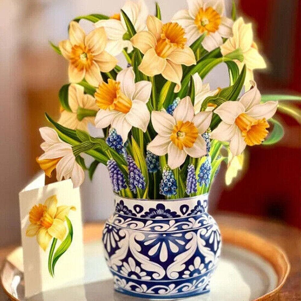 3D Pop Up Flower Greeting Cards Multi-Style Bouquet Birthday Card Postcard Gifts Daffodils