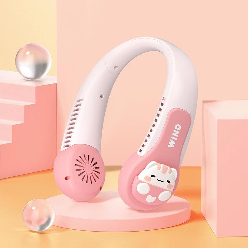 3000mAh Hanging Neck Fan Portable Bladeless Fan Personal Wearable Neckband Leafless Fan USB Rechargeable Fan Mini Necklace Fan pink