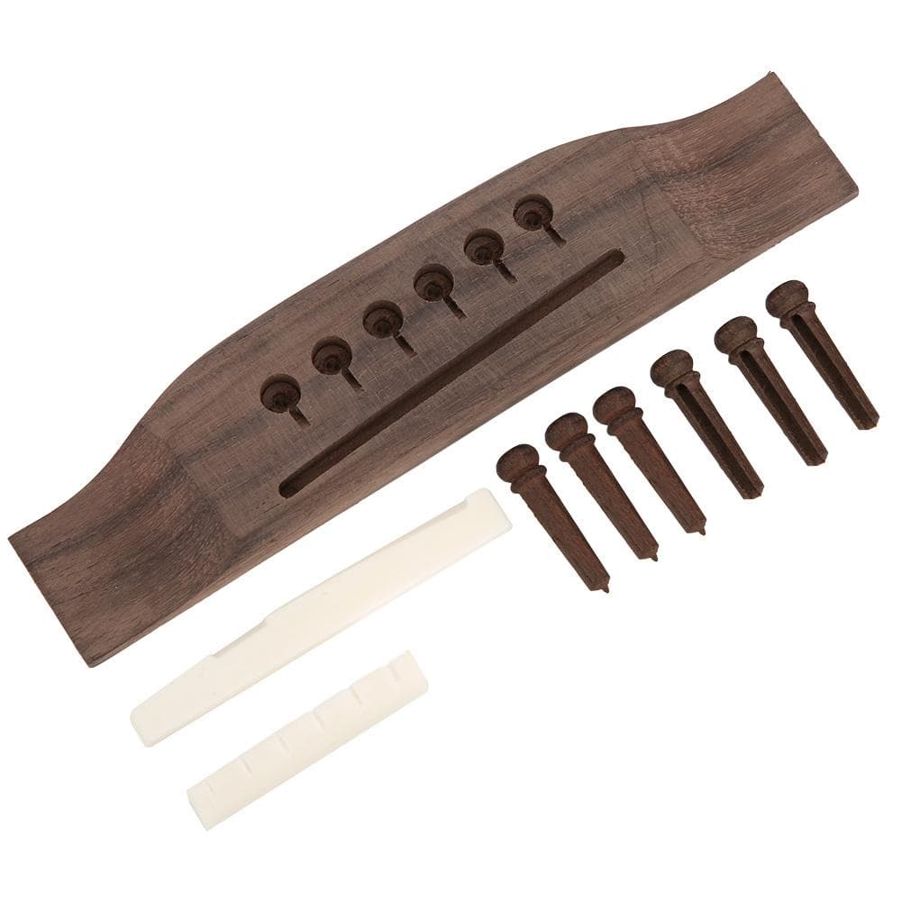 Rosewood Bridge Bone Nut Saddle 6Pcs String Pin Acoustic Guitar Accessories(Rosewood Color )