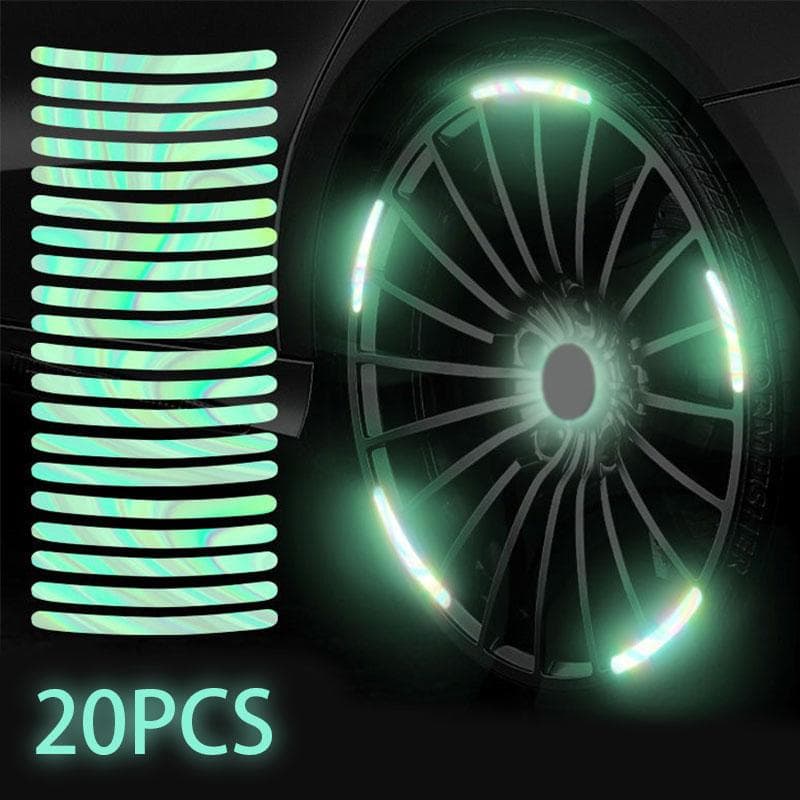 20Pcs Car Wheel Reflective Sticker Tire Decoration Sticker Wheel Hub Reflective Sticker Personalized Body Luminous Stickers