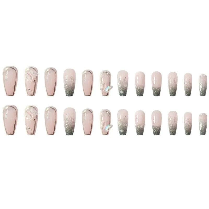 24Pcs Press On Nails Rhinestones False Fake Nails Full Nail Tips Artificial Nails For Women DIY Nail Art