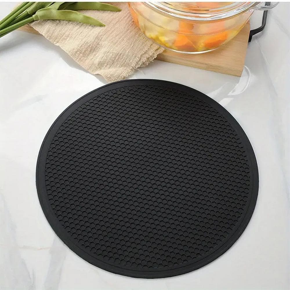 Microwave Oven Silicone Mat Honeycomb Shaped Mats Round Heat Resistant Pad Kitchen Dish Placemat Anti-scald Countertops Mats 20*20*0.2cm black
