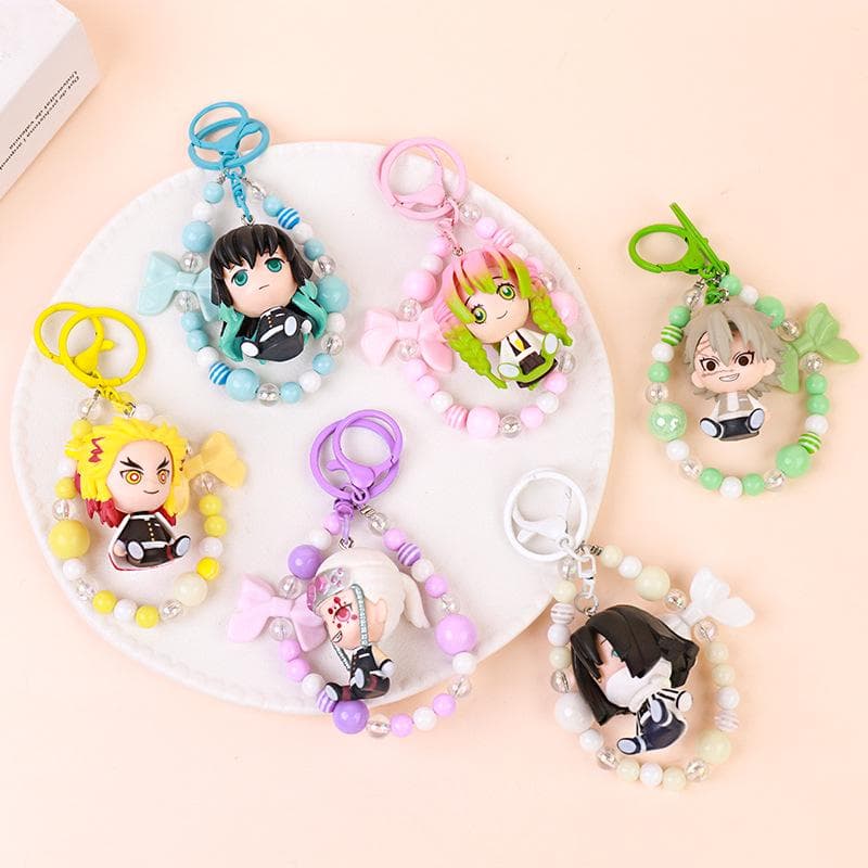 Demon Slayer Trendy Keychains: Cartoon Car Keychains & Bag Pendants Full Set