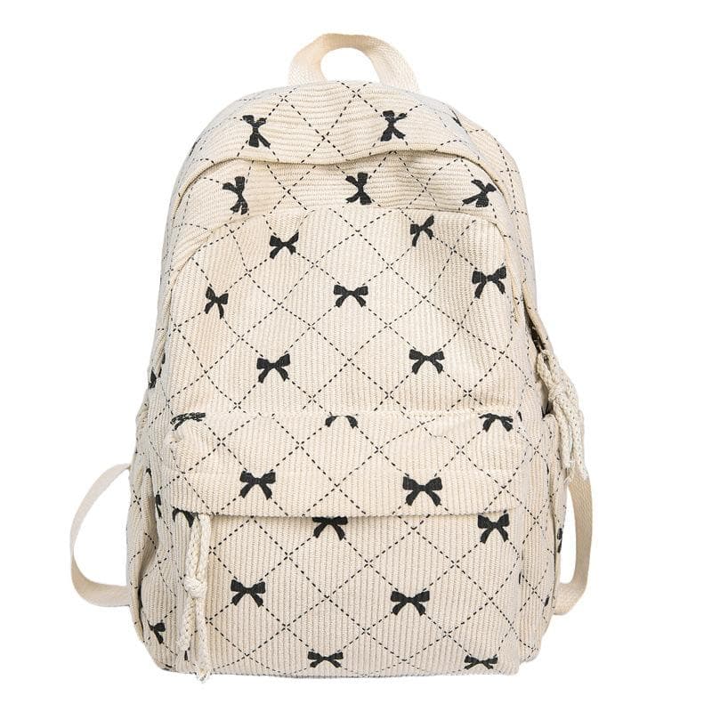Bow Print Backpack College Style Student Schoolbag Women's Travel Backpack white