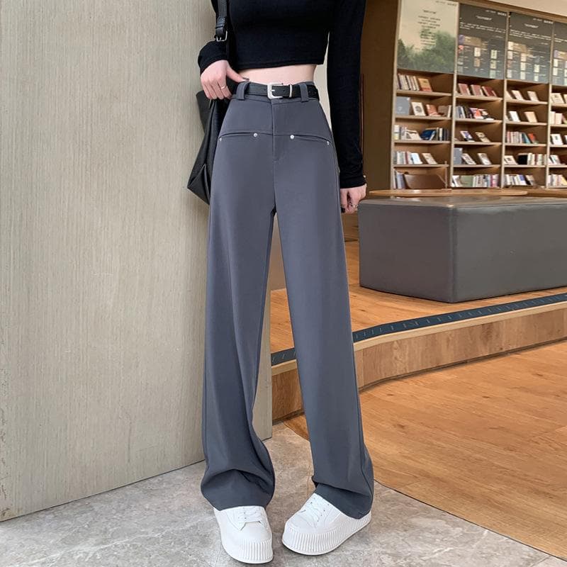 New Casual Trousers for Women with Draped Slim and Narrow Straight Versatile Wide-leg Pants Hot Girl Suit Pants 2XL grey