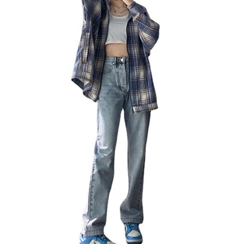 Light Color Retro Straight Slim Jeans for Women with Slim High Street Mopping Cigarette Pipe Trousers XL