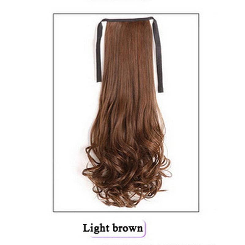 Natrual Black Brown Wig Woman Straight/Curly Hair Ponytail Binding Wig High Grab Clip Fake Hair Long Fluffy Hairpiece 45cm(Curly Hair) light brown