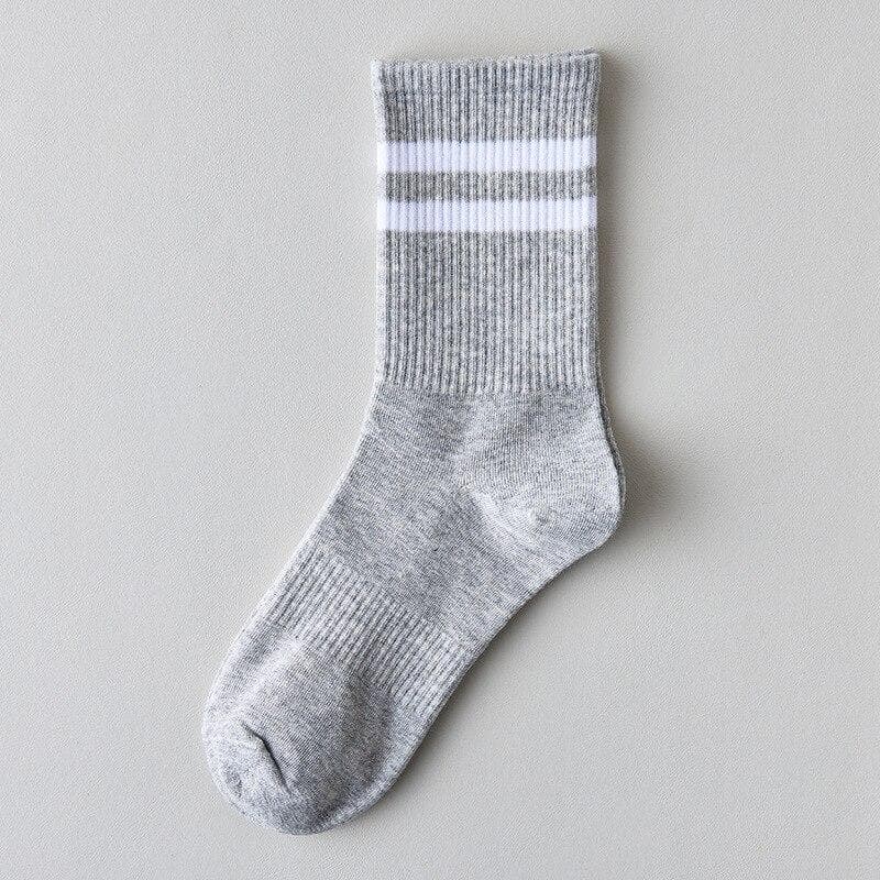 Fashion Striped Mens Socks Casual Streetwear Black White Sports Socks Men Male Cotton Breathable Hip Hop Skateboard Long Socks gray