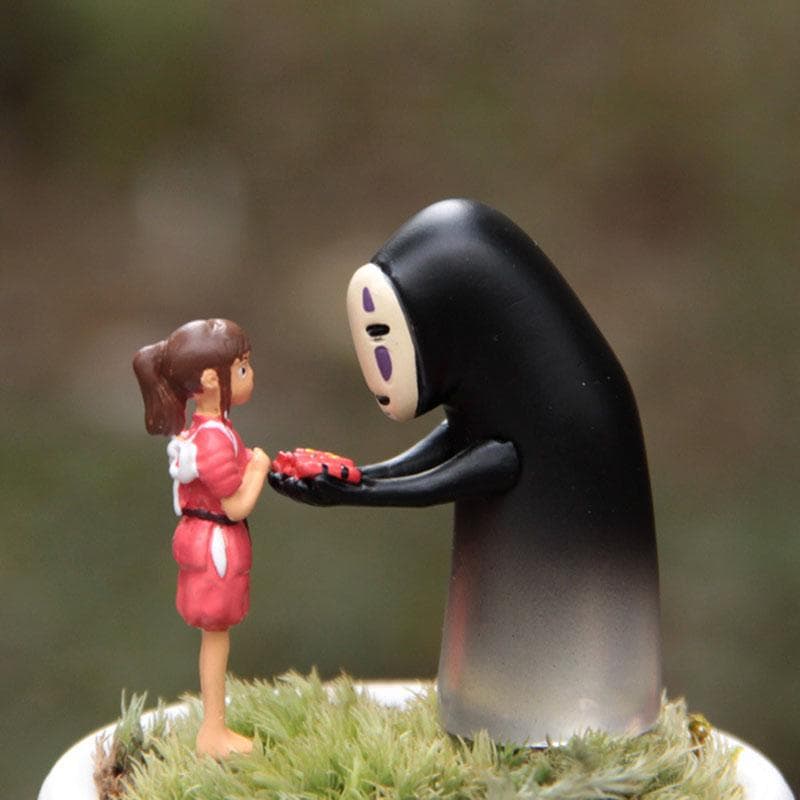 2Pcs Hayao Miyazaki's Spirited Away Glass faceless men resin Chihiro Girl Micro landscape Gardening