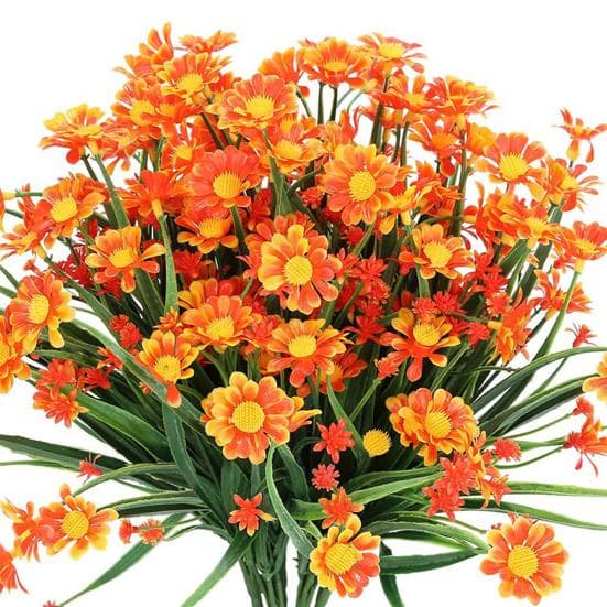 Artificial Flower UV resistant Easy Care Long Stem Greenery Shrub Plant Faux Cemetery Flower Farmhouse Decor orange