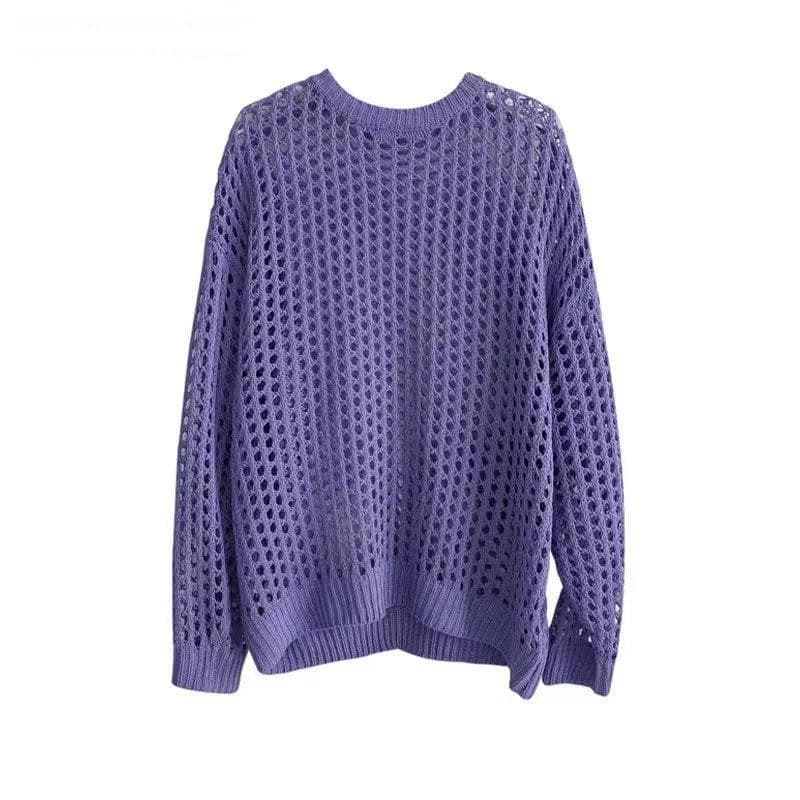 2024 Autumn Unisex Multi-Color Knit Sweater – Loose, Hollow, Mesh Round Neck Top Large