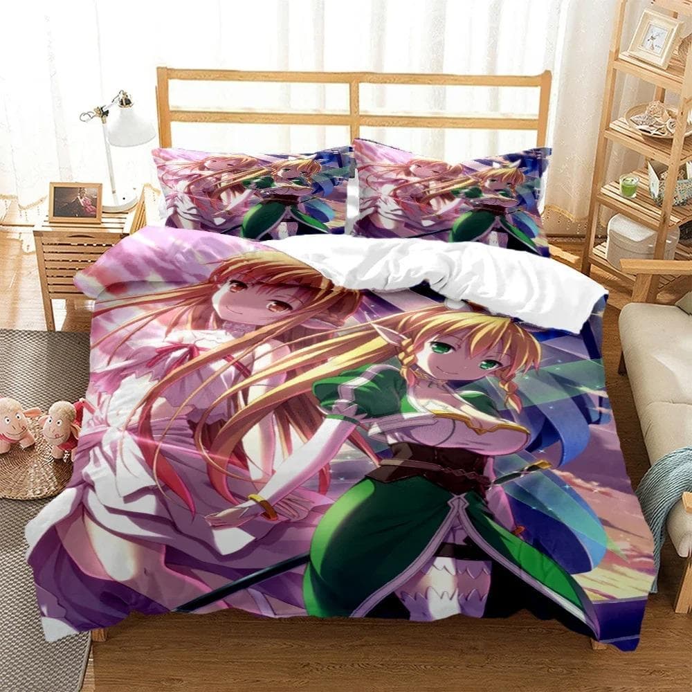 Fashion SAO Anime Art Print Three Piece Bedding Set Fashion Article Boys Or Adults For Beds Quilt Covers Pillowcases Bedding Set 135x200cm 2pcs