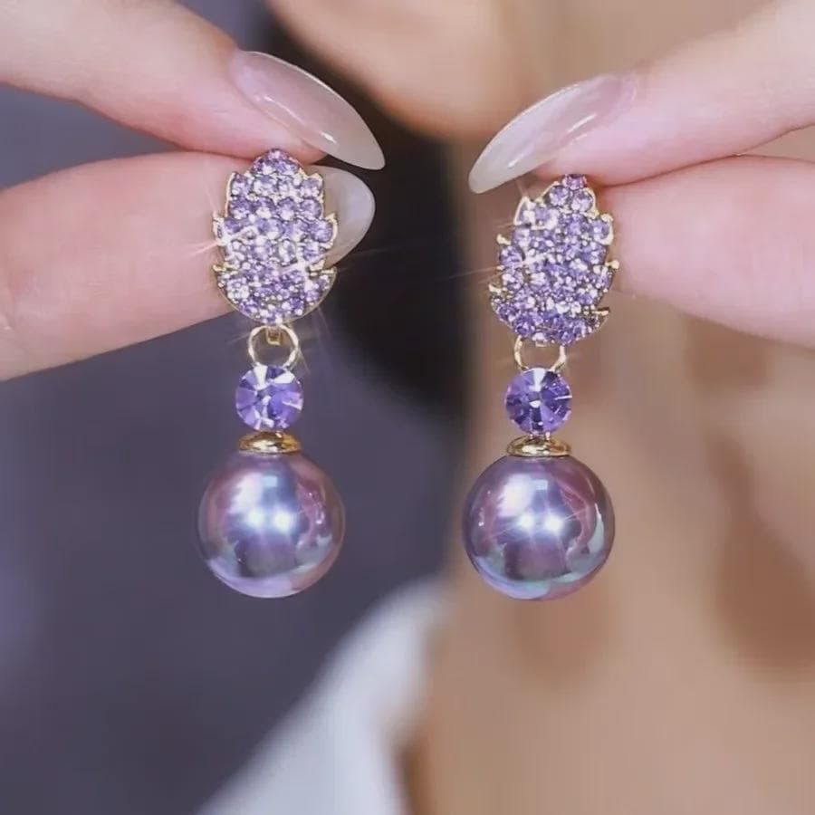 Purple Zircon Earrings Retro French Style, Elegant and Versatile Luxury Jewelry for Women purple