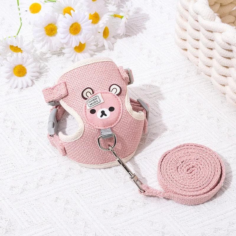 Cute Dog Strap Leash Small Pet Cat Bunny Collar Chest Strap Dog Rope Maltese Chihuahua Puppy Leash Ultra Small Pet Harness New M (3-6KG) pink