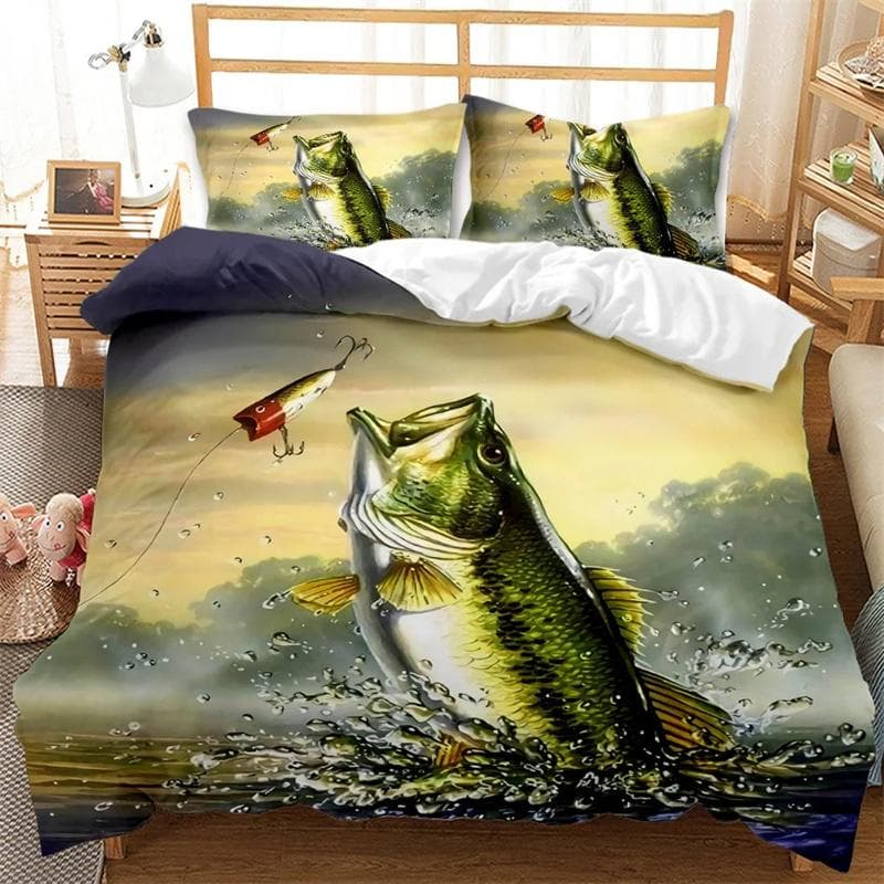 Big Pike Fishing Hunting Bedding Set Boys Girls Twin Queen Size Duvet Cover Pillowcase Bed Kids Adult Duvet 2/3pcs Duvet Cover 150X200cm