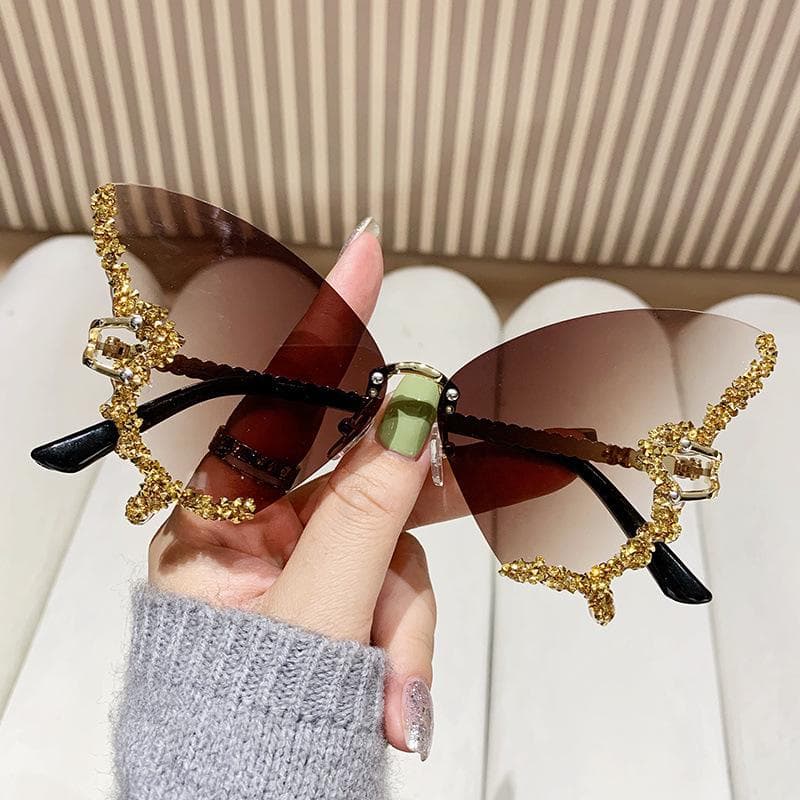 Luxury Diamond Butterfly Sunglasses Women Y2K Vintage Rimless Oversized Sun Glasses Ladies Eyewear Fashion Accessories