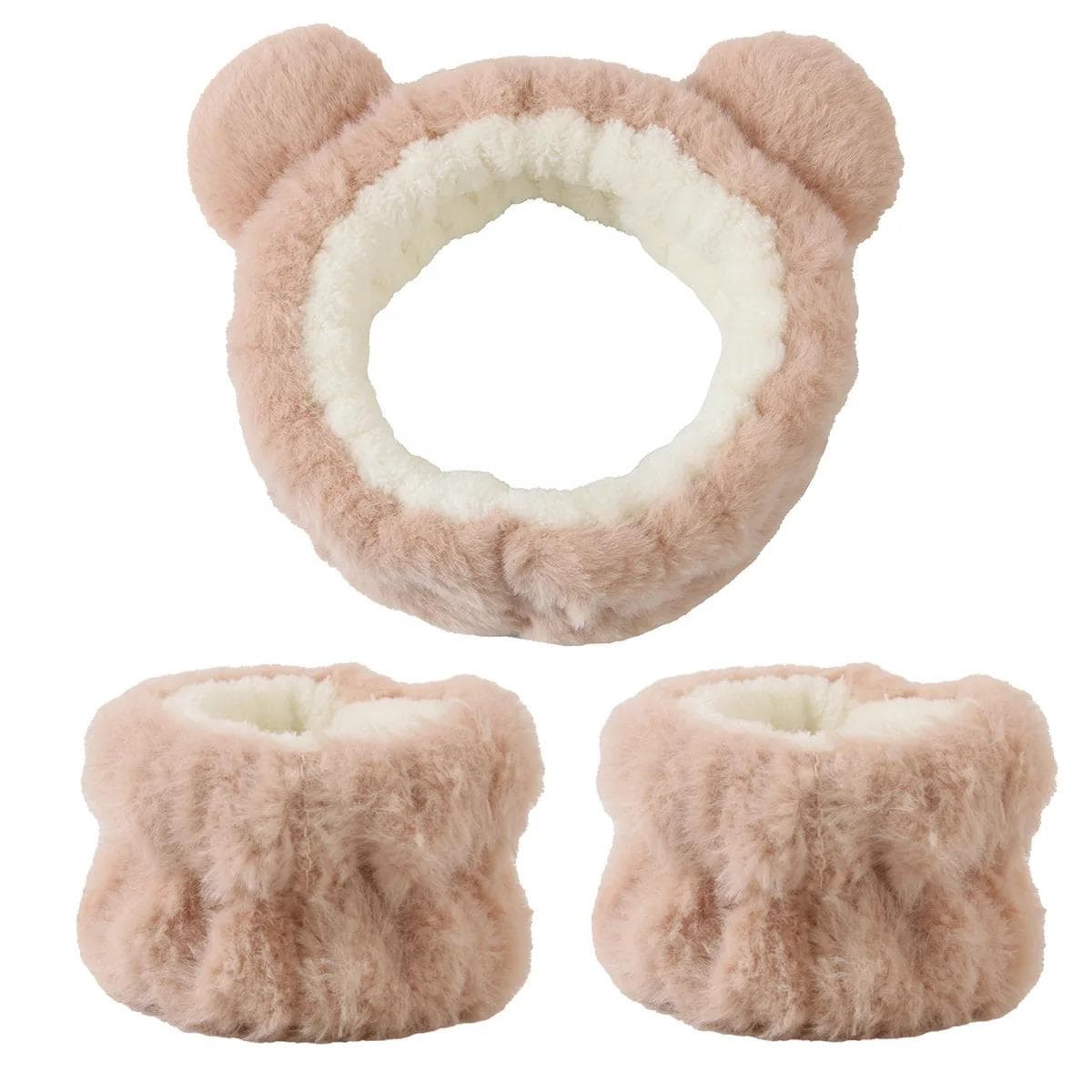 3Pcs/set Cute Bear Headband Suit Fluffy Makeup Hair Band For Face Wash, Face Mask, Skin Care Matching Wristband