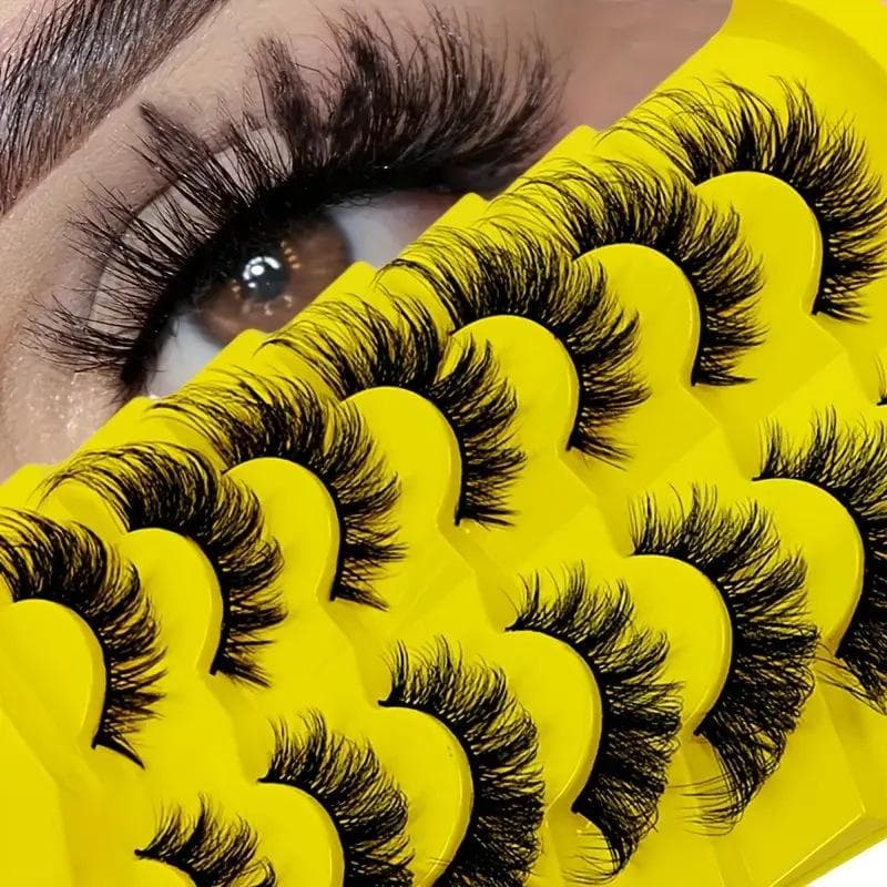 7 Pairs Lashes Faux 3D Fluffy Mink Eyelashes Cat Eye Eyelashes Natural False Eyelashes Volumized Eyelash Extension Makeup Tools Fake Lashes