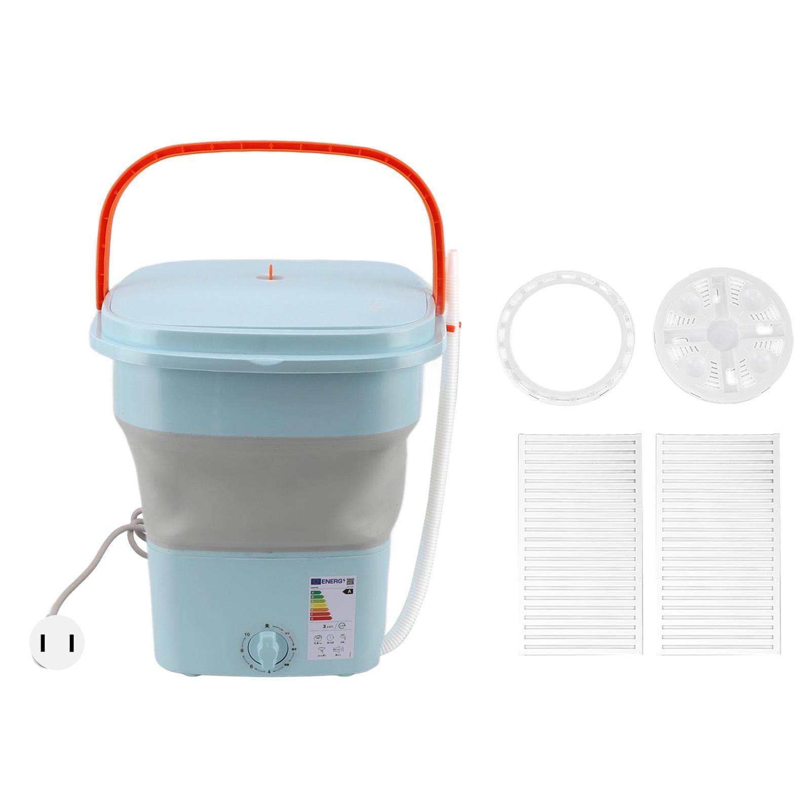 16L Portable Washing Machine with Soft Spin Function Drain Pipe 65W Fully Automatic Portable Washer blue