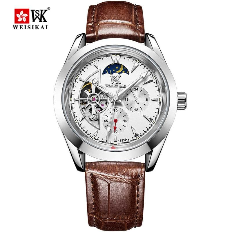 WEISIKAI Men Watches New TOP Brand Luxury Men's Watch With Box Waterproof Luminous Leather Automatic Men's Mechanical Watches white