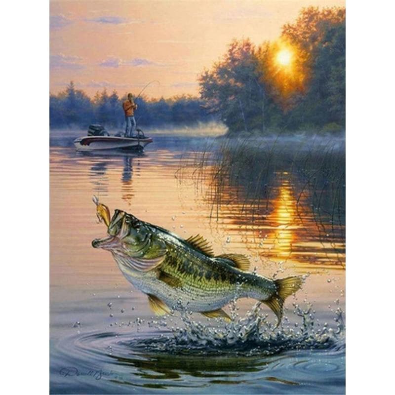 Diamond Mosaic Animals Decor Home Landscape 5D DIY Embroidery Diamond Painting Fishing 20X30CM