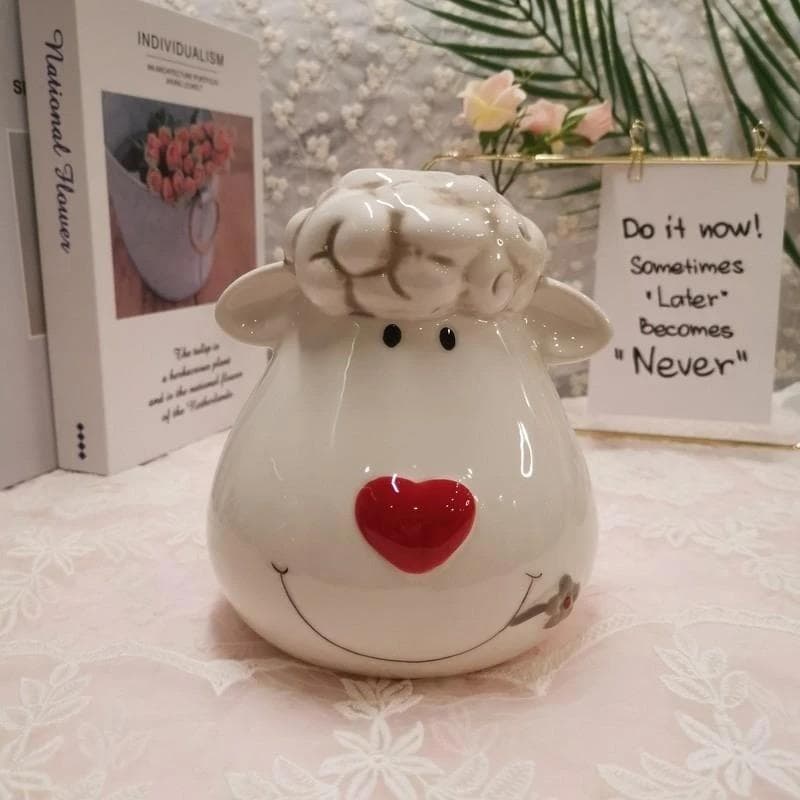 Ceramic Animal Piggy Bank – Large Sheep & Panda Coin Container for Kids, Bedroom Decor, and Home Ornaments G