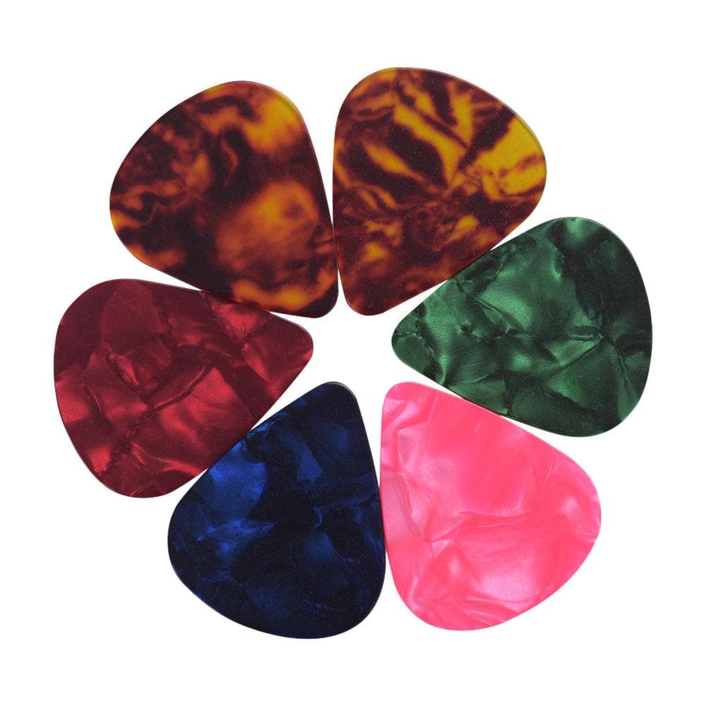 Colorful Celluloid Guitar Picks for Bass Electric Acoustic Guitars (Colors & Thickness 6pcs